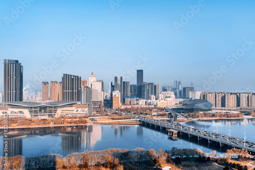 Aerial photography of city skyline buildings of Shengjing Theater in Shenyang  Liaoning  China