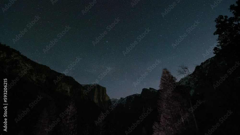 Time lapse of Yosemite Valley in night to day transition in California, USA Time lapse of Yosemite Valley in night to day transition in California, USA