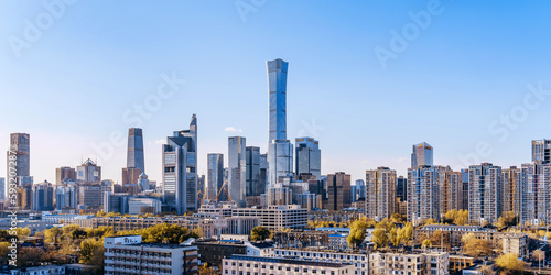 Scenery of high-rise buildings in Guomao CBD central business district, Beijing, China