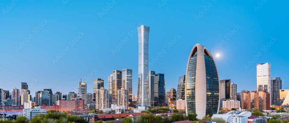 Obraz premium Night Scenery of high-rise buildings in Guomao CBD central business district, Beijing, China