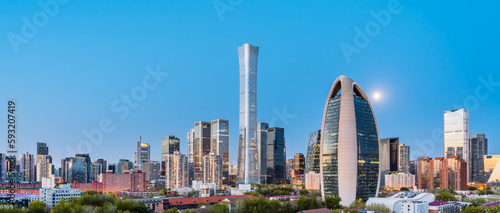 Night Scenery of high-rise buildings in Guomao CBD central business district, Beijing, China #593207419