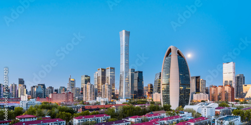 Night Scenery of high-rise buildings in Guomao CBD central business district, Beijing, China #593207420
