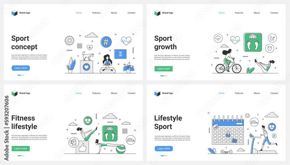 Sport, fitness and healthy lifestyle set vector illustration. Cartoon ...