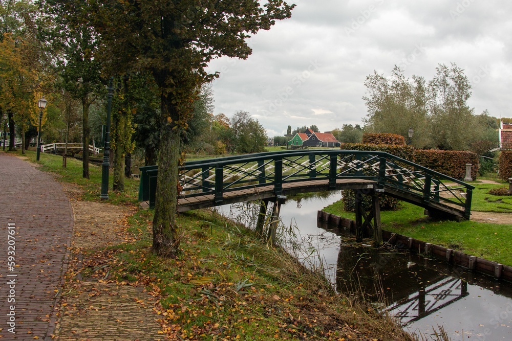 Bridge over the river in the Zaanse Schans, Zaanstad, Netherlands.
