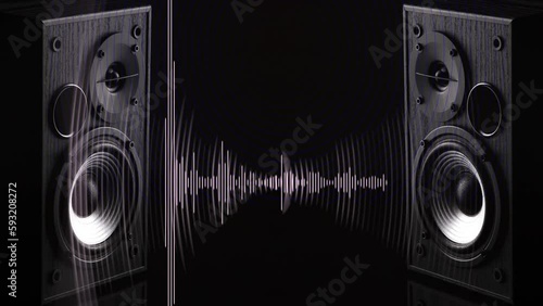 Acoustic sound speakers with waveform. Multimedia, audio and s