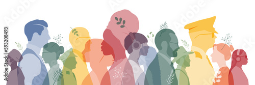 People stand side by side together. Flat vector illustration.