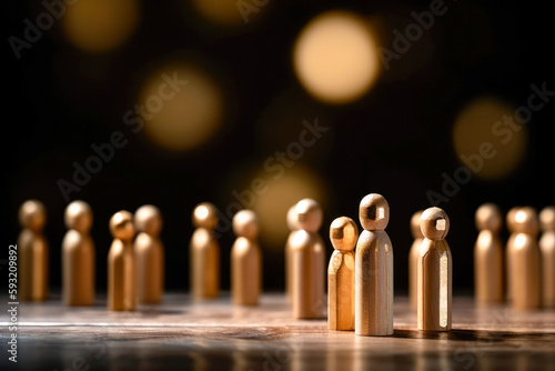 Success in Business or Talent Concept. Stand Out from the Crowd, or be the Same as the Crowd. Idea presented by wooden peg dolls. High quality generative ai