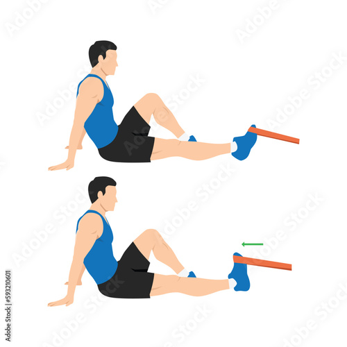 Man doing resistance band dorsiflexion exercise stretch. Ankle exercise