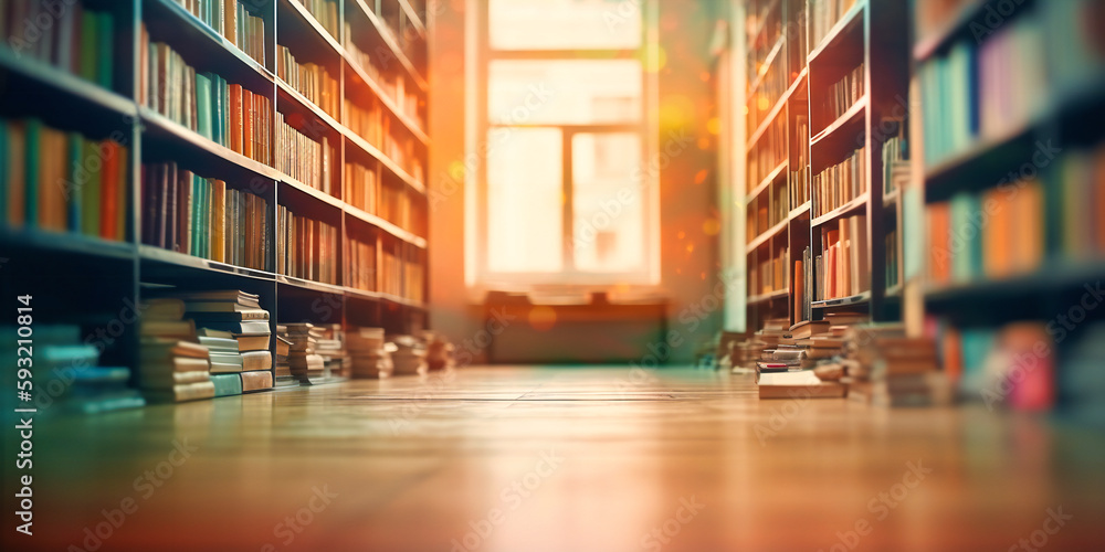 a blurred background of bookshelves in room a blurred background of bookshelves in room