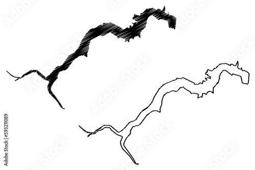 Lake Al-Rastan (Syrian Arab Republic, Syria) map vector illustration, scribble sketch Al Rastan Dam map