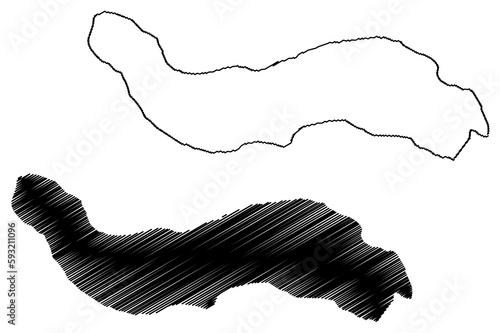 Lake Ala-Kol (Kyrgyzstan, Kyrgyz Republic) map vector illustration, scribble sketch Ala-Köl, Ala Kol or Ala-Kul map