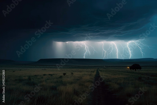 Dramatic Thunderstorm With Lightning Bolts. Generative AI
