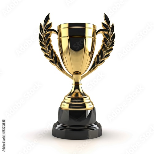 3D Icon Of Trophy With Gold Finish And Black Base On A White Background. Generative AI photo