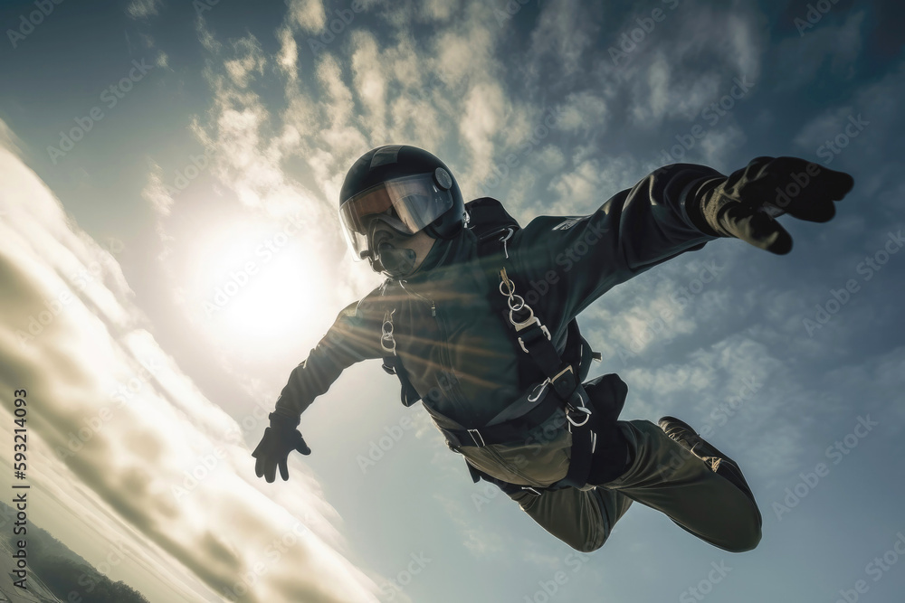 Person Skydiving Through The Air With The Wind Rushing Past Them. Generative AI