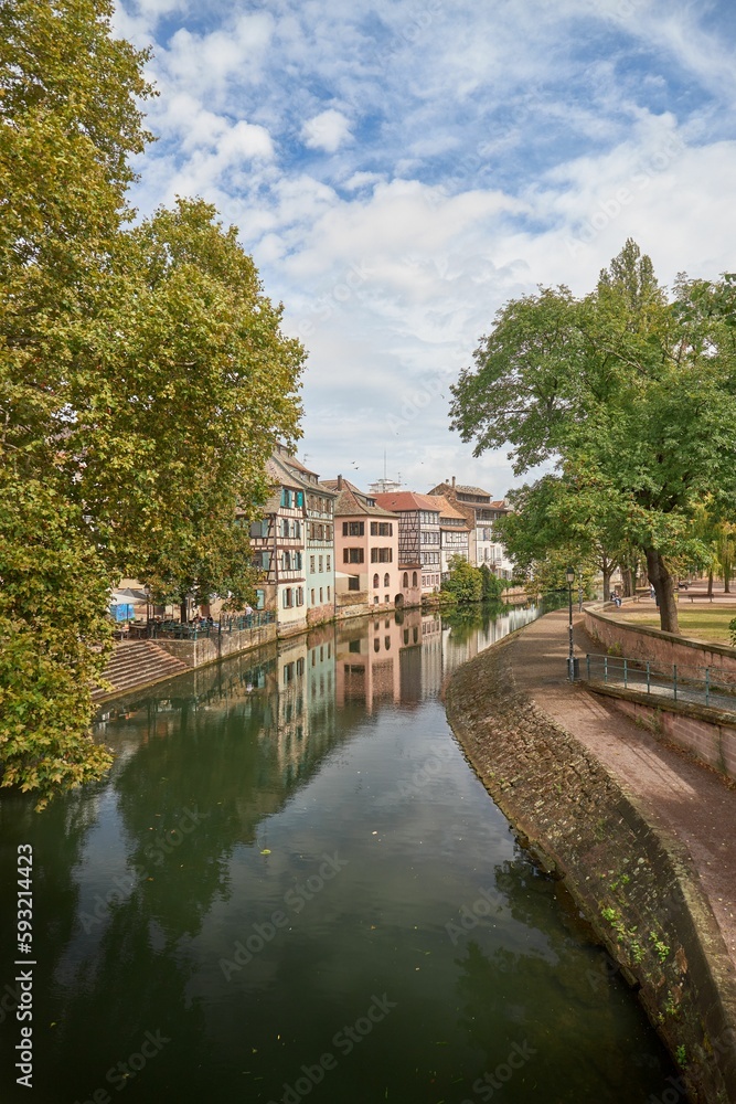 Vertical shot of the Petite France region located in Strasbourg, France