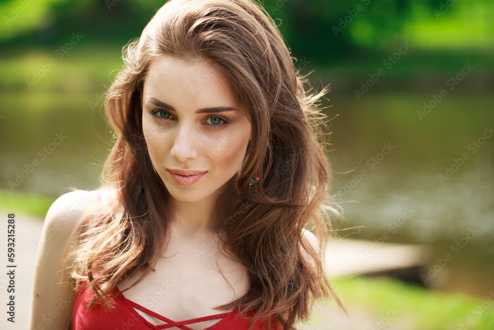 Portrait close up of young beautiful blonde woman