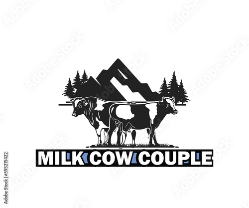 DAIRY MILK LOGO, silhouette of holstein couple standing vector illustratios
