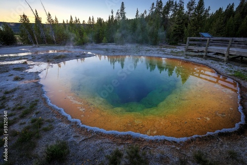 Hot spring in the Yellowstone Upper Geyser Basin of the United States. Morning Glory Pool.