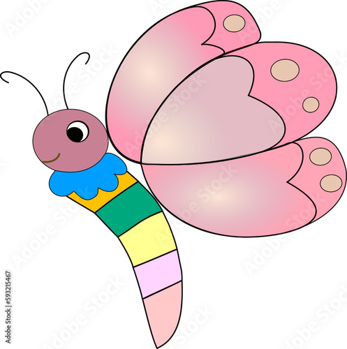 Pastel color butterfly illustration on white background. Replaceable vector design.