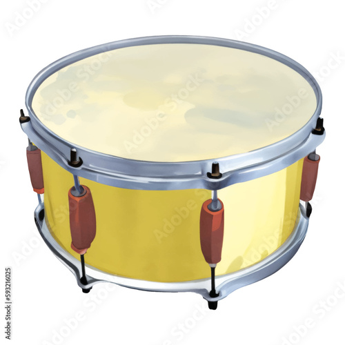 Yellow Snare Drum Isolated Hand Drawn Painting Illustration