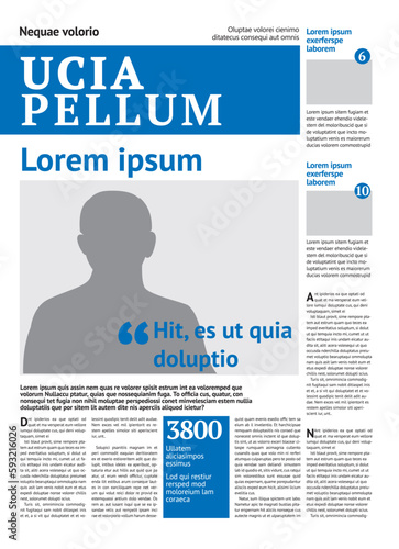Newspaper design template with blue headline	