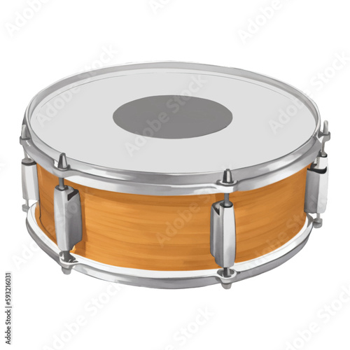 Wooden Snare Drum Isolated Hand Drawn Painting Illustration