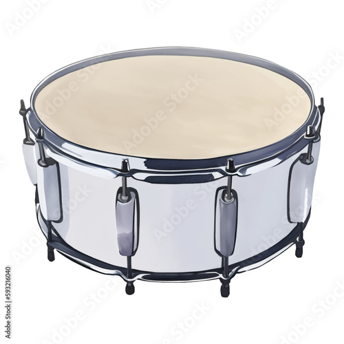 Metallic Snare Drum Isolated Hand Drawn Painting Illustration