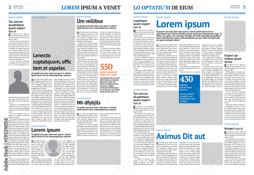 Newspaper design template with blue headline	