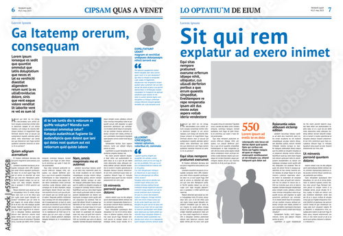 Newspaper design template with blue headline	