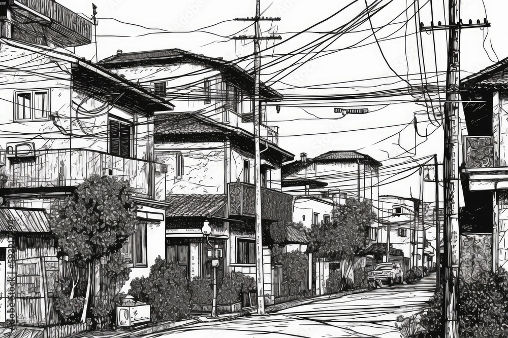 urban environment taking shape. Line drawing for an illustration. Generative AI