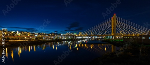 Panorama view of a beautiful bridge above the lake in Tacoma, USA photo