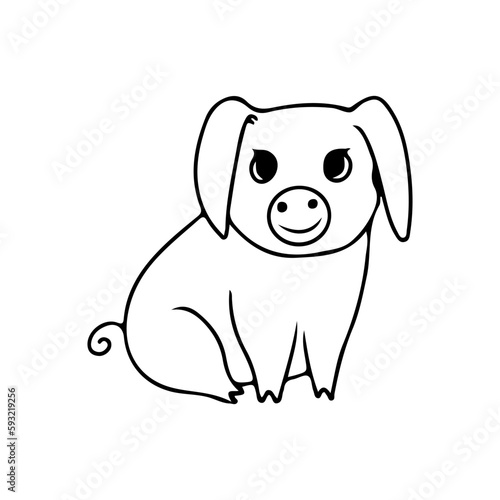 Pig. Piglet. Livestock  animal  Farming. Farm. Vector illustration isolated on white background. Coloring book