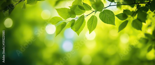Fresh leaves on summer natural green background. Eco concept, copy space. Based on Generative AI