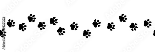Border with dog or cat footprints. Paw prints. Silhouette. Vector