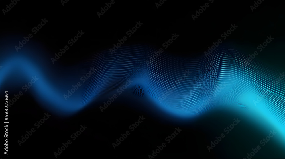 Abstract blue colors gradient wave on black background, blurry lights on dark noise texture, copy space Abstract blue colors gradient wave on black background, blurry lights on dark noise texture, copy space