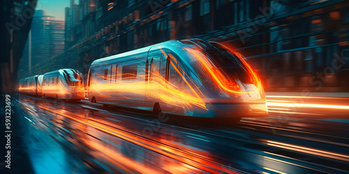 fast motion of city train at night time,