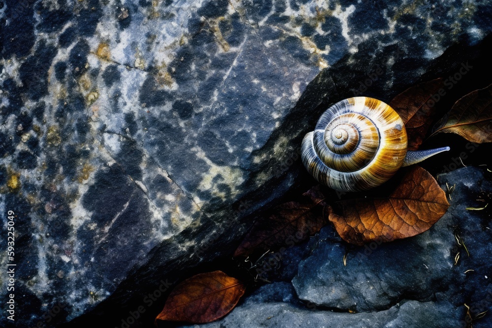 A snail is gently focused on a rock wall on a bright day. Generative AI A snail is gently focused on a rock wall on a bright day. Generative AI