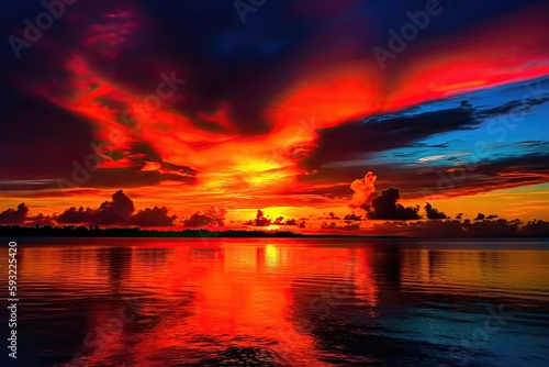 Vibrant colors of this sunset are truly breathtaking. Generative AI