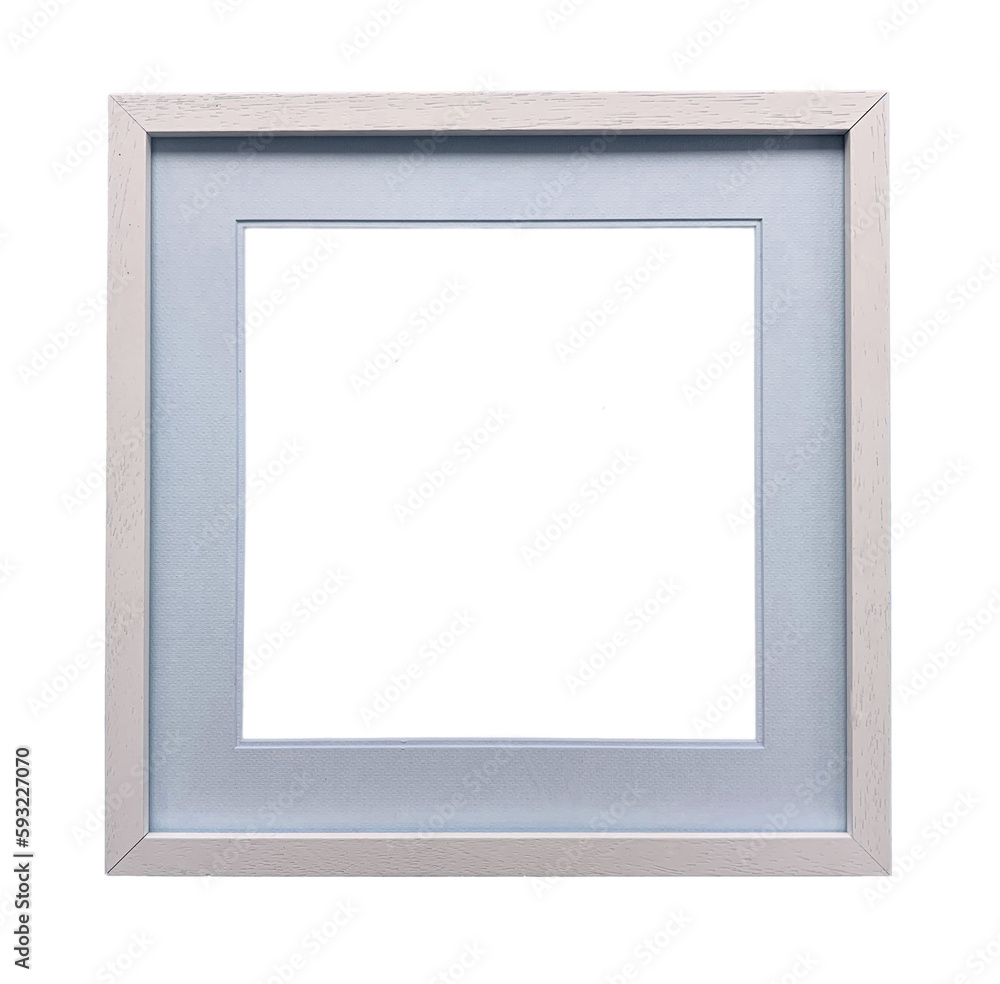 Square wooden picture frame, in white with blue passe-partout Square wooden picture frame, in white with blue passe-partout