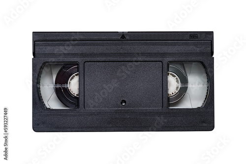 VHS video tape cassette isolated on white background. Old analog tape VHS cassette.