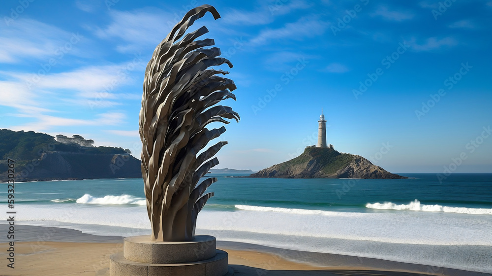 Obraz premium The Comb of the Wind in Donostia-San Sebastian, Spain, Generative Ai