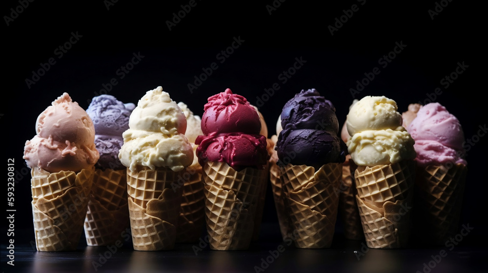 Variety of ice cream cones, Generative Ai