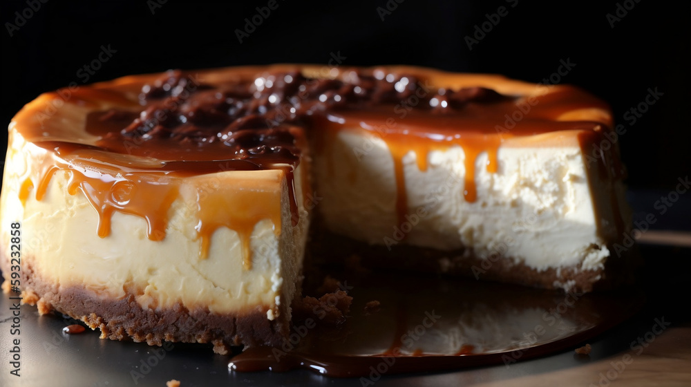 Fototapeta premium San Sebastian Cheesecake close up photo, Generative Ai