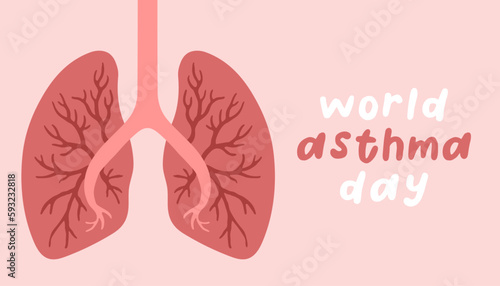 World Asthma Day awareness poster with healthy lungs. Vector illustration.