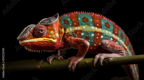 Panther chameleon Furcifer pardalis Ambilobe 2 years old endemic from madagascar, Generative Ai © oldwar