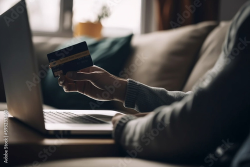 Online Shopping: Photo of Person with Laptop and ordering online. Ai generated.