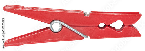 Foto Red plastic clothes peg isolated on transparent background