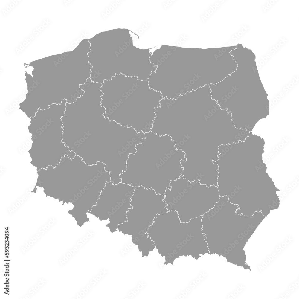 Poland gray map with provinces. Vector illustration.