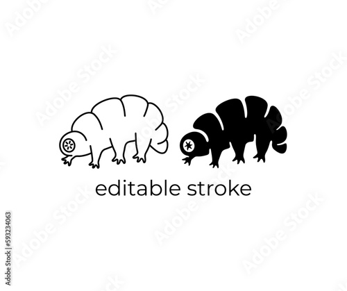 Tardigrade, water bears, moss piglets, editable stroke, silhouette and linear design. Animal, microscopic parasites, microorganism, vermin and insects, vector design and illustration