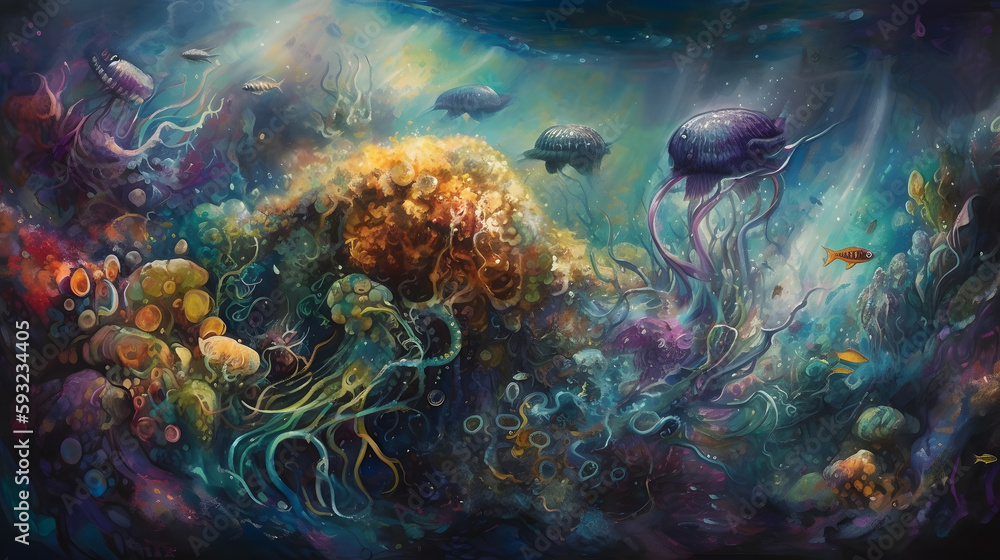 Fototapeta premium 海底の生命と美しさ No.041 | Underwater World: Vibrant Colors of Coral and Fish Generative AI